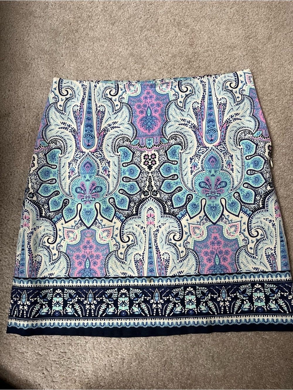 Talbots Paisley Midi Skirt in Aqua, Pink & Navy